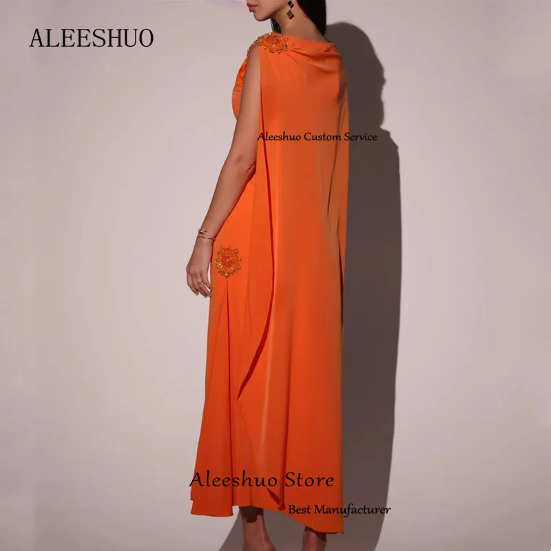 Cleeshuo-Robe de Soirée Simple, Ligne A, Orange, Plissée, Perlée, Sexy, Formelle, Longueur en Fibres, Bal, 2024