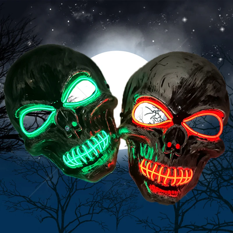 

1 шт., маска для Хэллоуина, светодиодная подсветка, маска черепа, светящаяся в темноте, страшная маска жуткого скелета, карнавальный реквизит для косплея