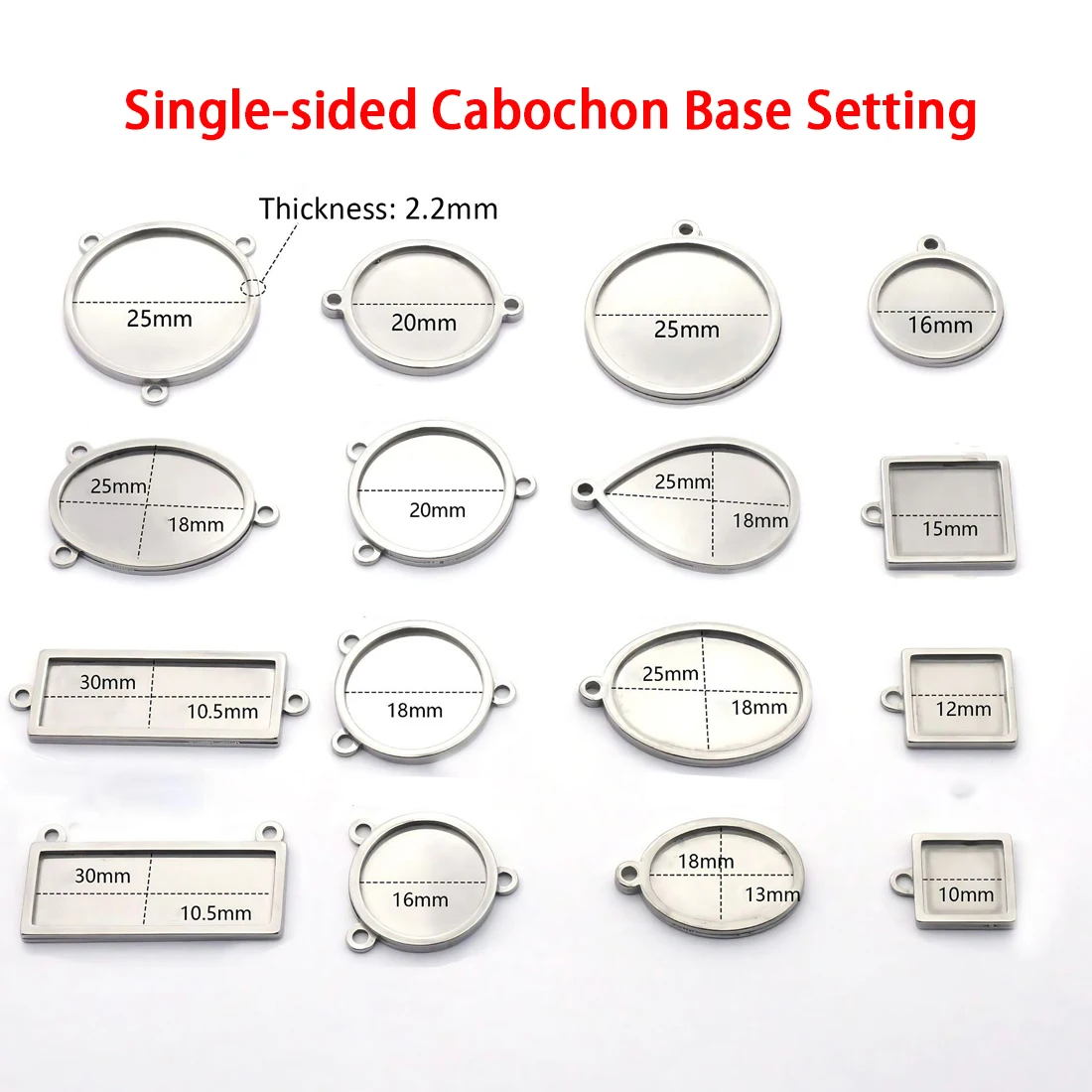 Blank Cabochon Bezel Trays Stainless Steel Round Oval Rectangle Teardrop Empty Base DIY Resin Photo Jewelry Making Findings