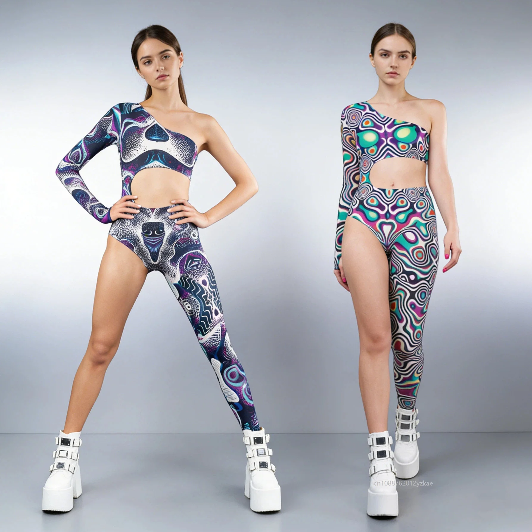 

New Women's Cyberpunk Asymmetrical Bodysuit Rave Jumpsuit Cosplay Halloween Party Burning Man Stage Performance Zentai Suit 2026
