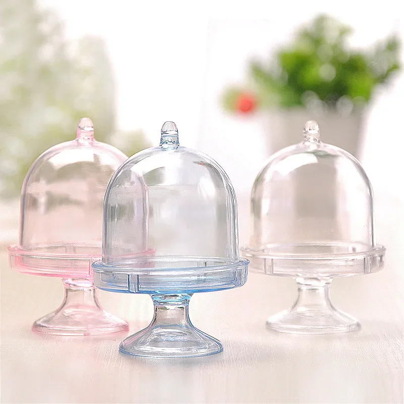 Plastic Mini Cake Stands with Lid Plastic Cupcake Stand Dome Cover Candy Chocolate Containers Dessert Display Plates Party