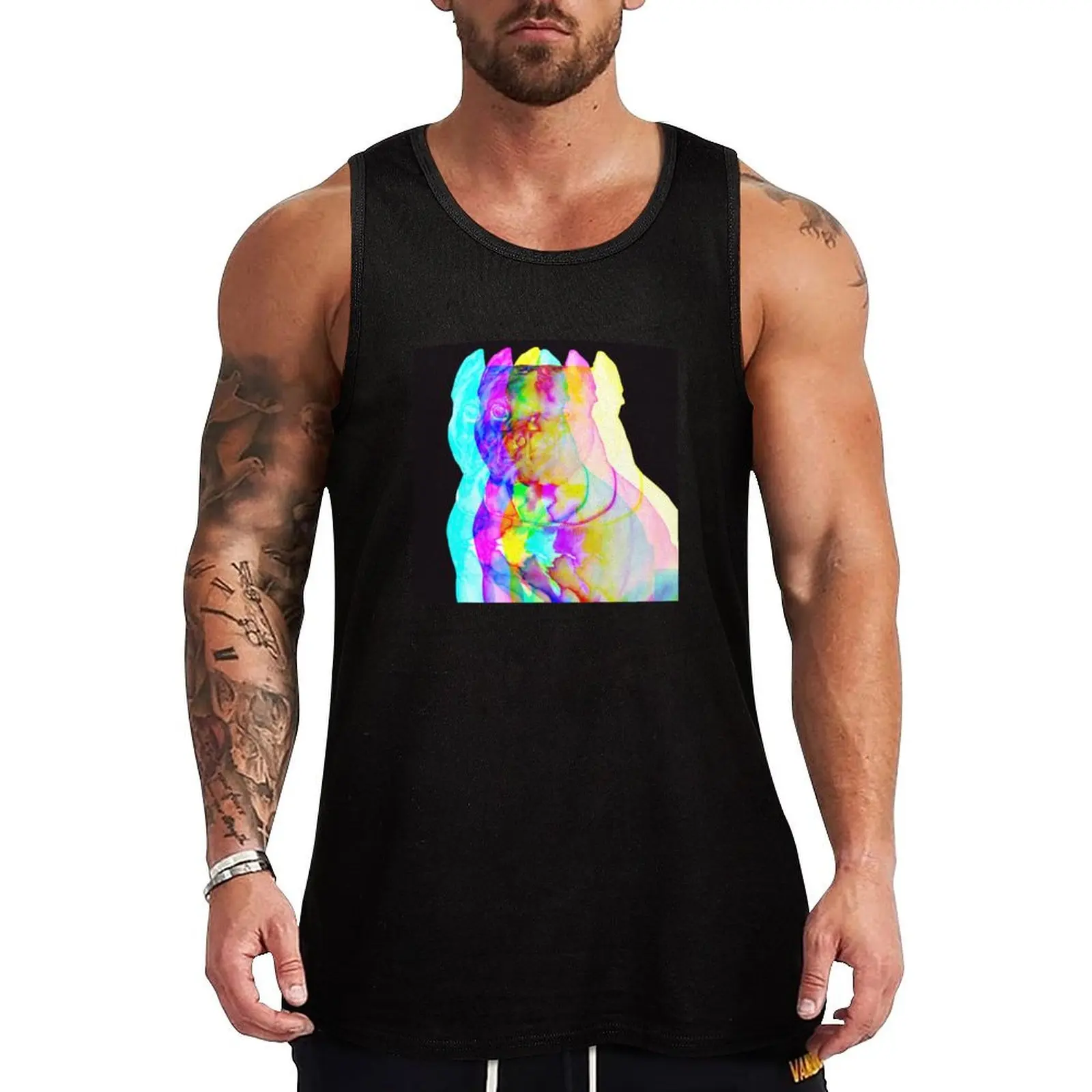 Pitbull Dual Tone Colour Block Art Tank Top t-shirts for men bodybuilding men