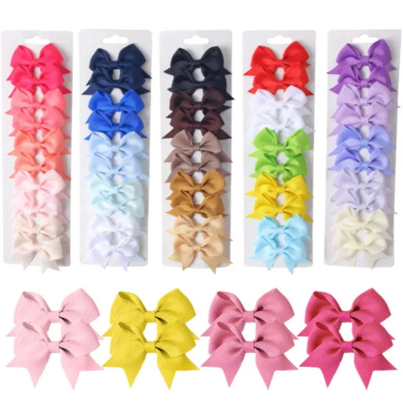 

10PCS/set Cute Handmade Bows with clips Solid Ribbon Bowknot Hair Clips For Baby Hair Bows Girls Kids Hair Accessories