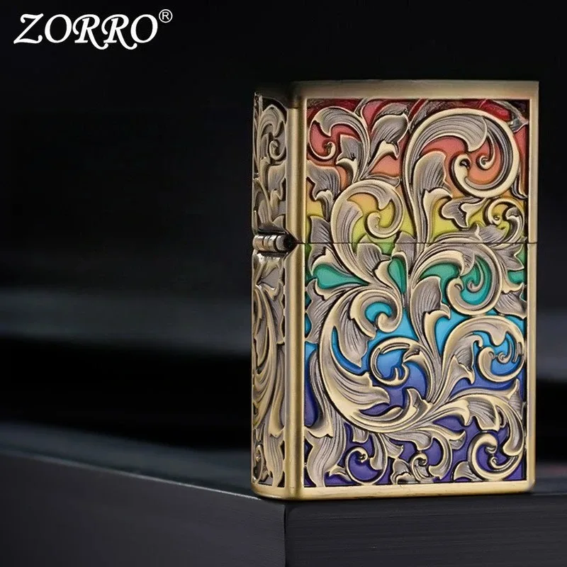 New Zorro Colorful Arabic Bronze Windproof Grinding Wheel Retro Kerosine Multi-color Lighter, Personalized Men's Cigarette Gift