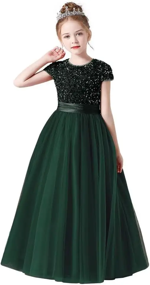 Платья для девочек-цветочниц Свадебные подружки невесты с блестками Прозрачное пышное платье для девочек на день рождения Танцы Торжественное вечернее платье Юбки в пол