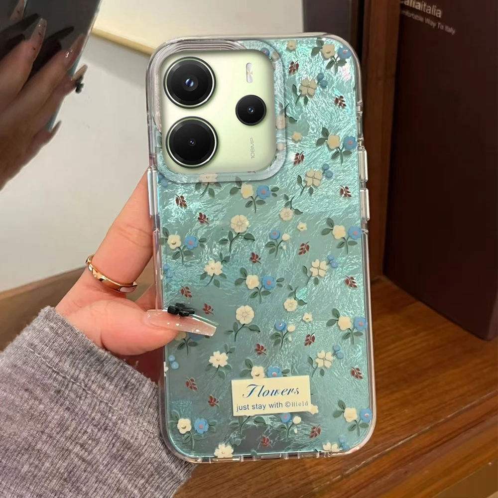 Verde gradiente rosa floral caso de telefone feminino para xiaomi redmi nota 14 13 12 11 10 11s 10s 9 8 pro 14c 13c a1 a3 a4 a3x 9c capa