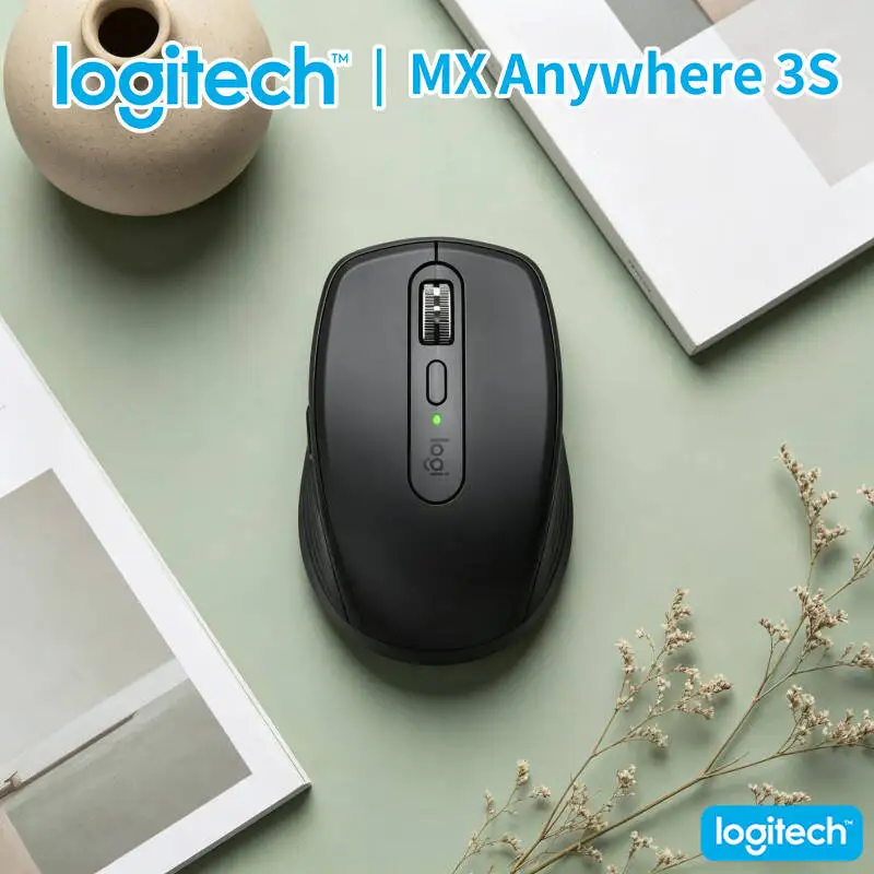 Ergonomic Logitech MX Anywhere 3S - 8K DPI Glass Tracking, Hyper-Scroll, Silent Click, Anti-Slip Grip for Trade Show Travel