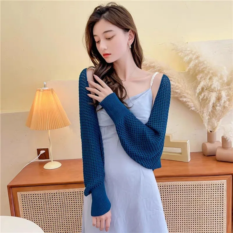 Women Solid Raglan Sleeve Loose hollow out Sweater Ice Silk Knit Cardigan Coat Spring Summer Women Overcoat Casual Office Jacket