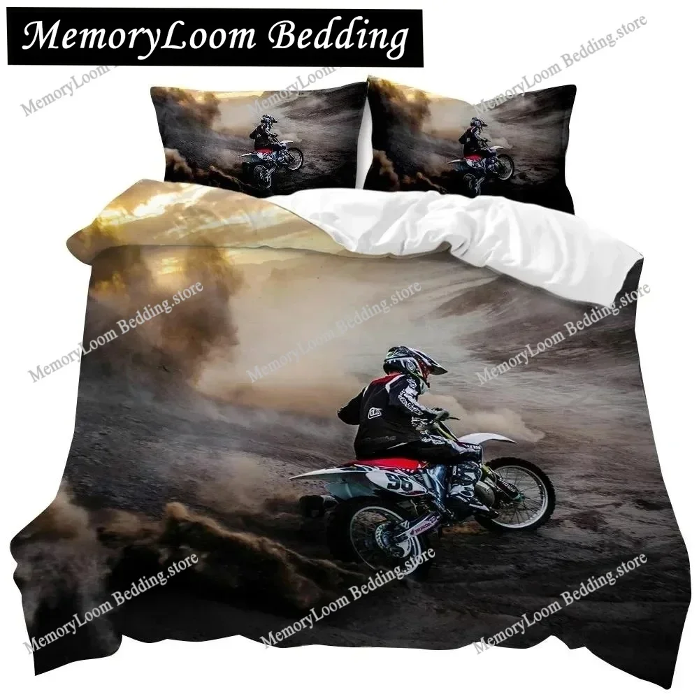 Motorcycle King Queen Duvet Cover Dirt Bike Bedding Set Motocross Racer Extreme Sports Quilt Cover Polyester Comforter Cover