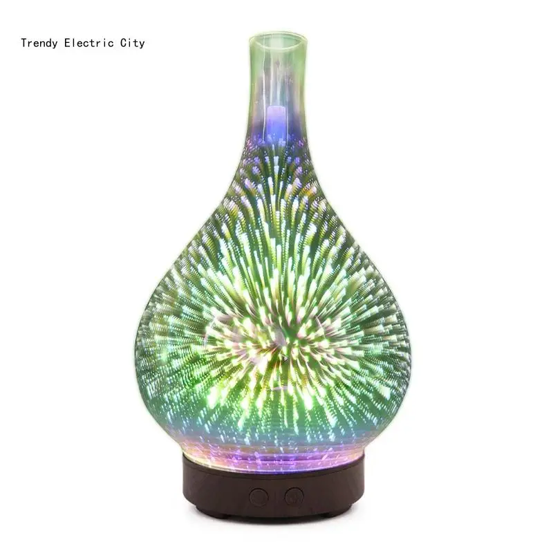 R9CD مرطب ناشر الزيوت العطرية 100 مل ناشرات عطرية زجاجية 7 ألوان LED أضواء متغيرة للمنزل وغرفة النوم والمكتب