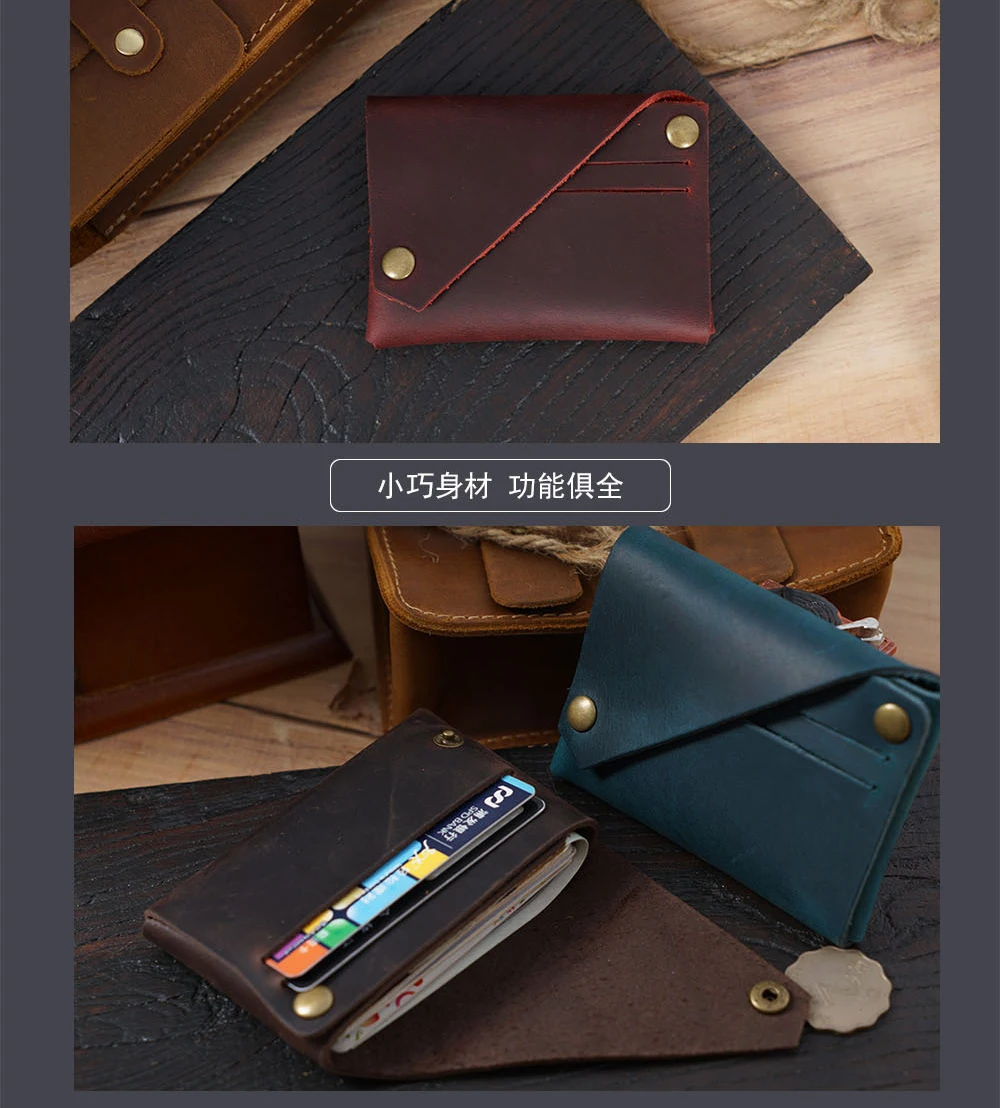 New 100%Handmade Crazy House Genuine Leather Card Holder  Case Male  Card ID Holder Men Business Card Holder Leather