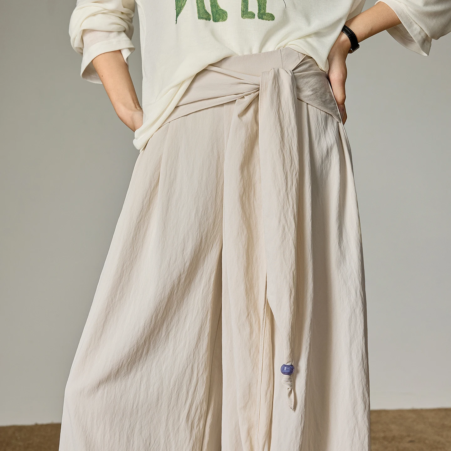 TOYOUTH Women Bohemian Wide-Leg Pants 2026 Spring New Crisscross Tie Design Relaxed-Fit Casual Trousers