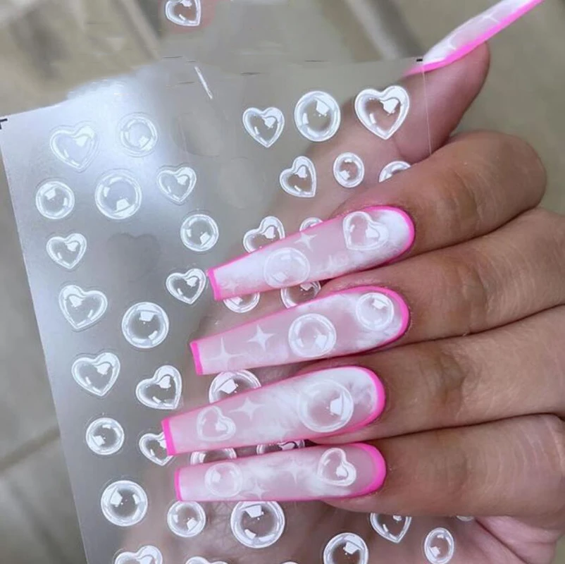 1pc Transparent Bubble Nail Stickers Round Heart Shape Slider 5D Embossed Bubbles Design Decals Nail Art Decorations Manicure