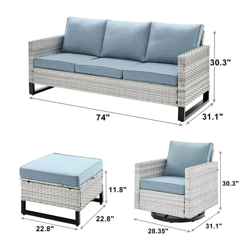 for Customized high-quality weatherproof backyard garden furniture black outdoor sofa set