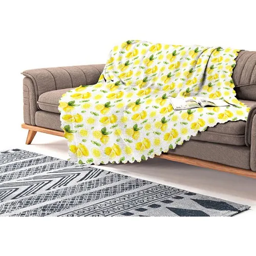 Realhomes White Ground Lemons Patterned Digital Printed Chenille Sofa Cloth