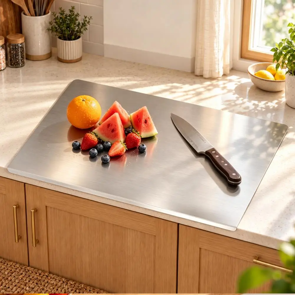 31.5×19.7in Stainless Steel Chopping Board with Counter Lip, Extra Large Metal Cutting Board for Kitchen Meat,Vegetables & Bread
