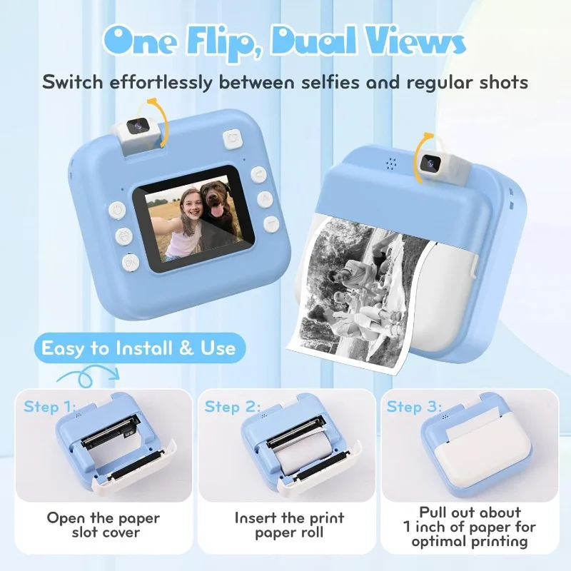 Kids Camera Instant Print - Digital Camera with Flip Lens,Instant Print Photos for Toddlers HD Selfie 1080P Video