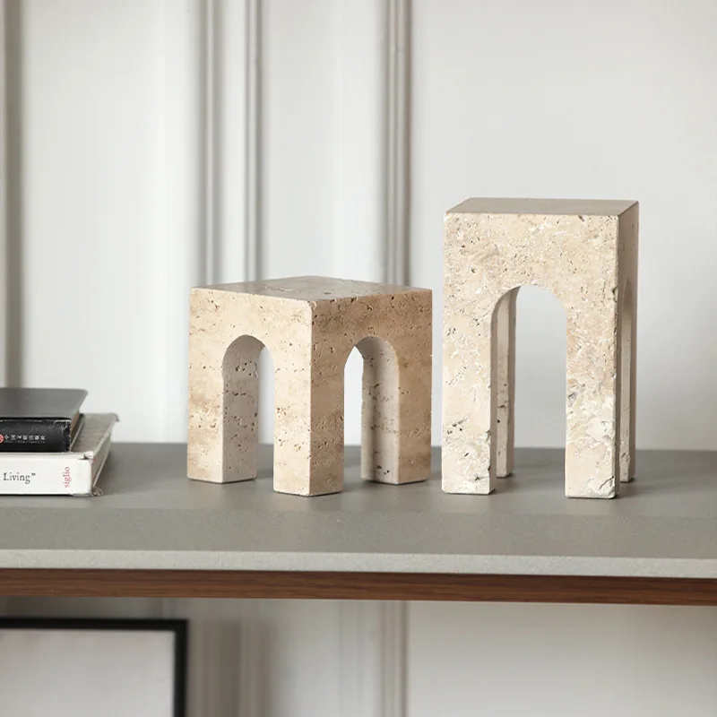 

Vintage Travertine Crafts Coffee Table Cabinet Decor Hand-Carved Marble Bedroom Living Room Home Decoration Accessories