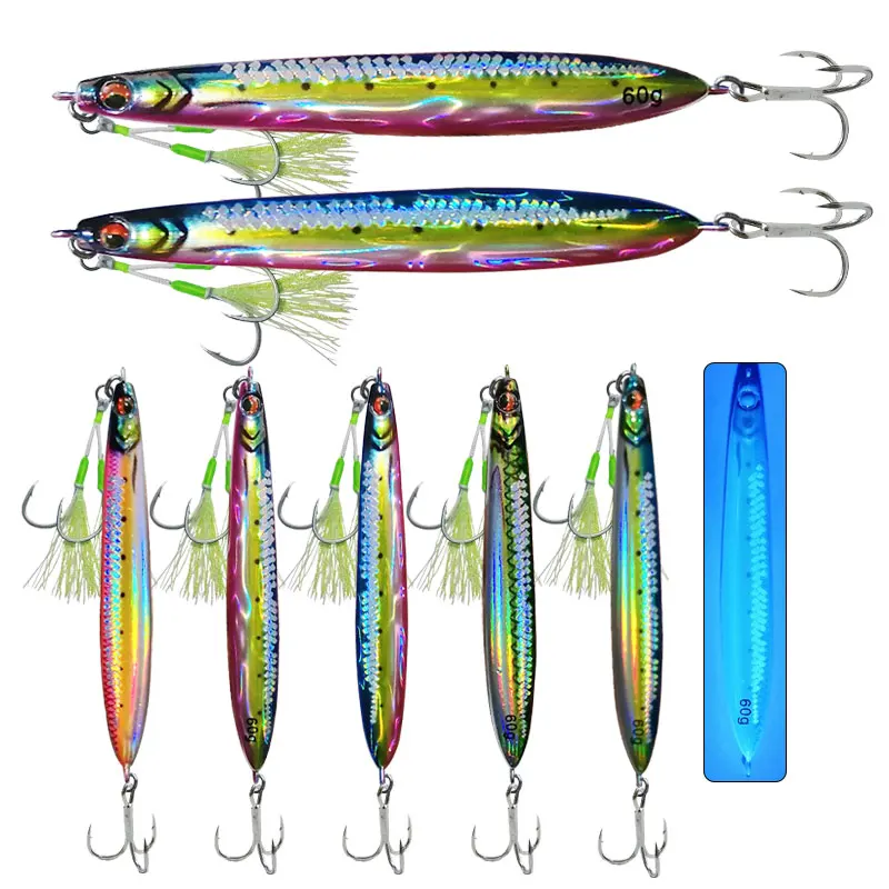 AS Fast Jig-Leurre de pêche UV Glow Jig, impression 3D, pêche à la ligne rapide, appât dur en métal coulant, 40g, 60g, 80g, 100g