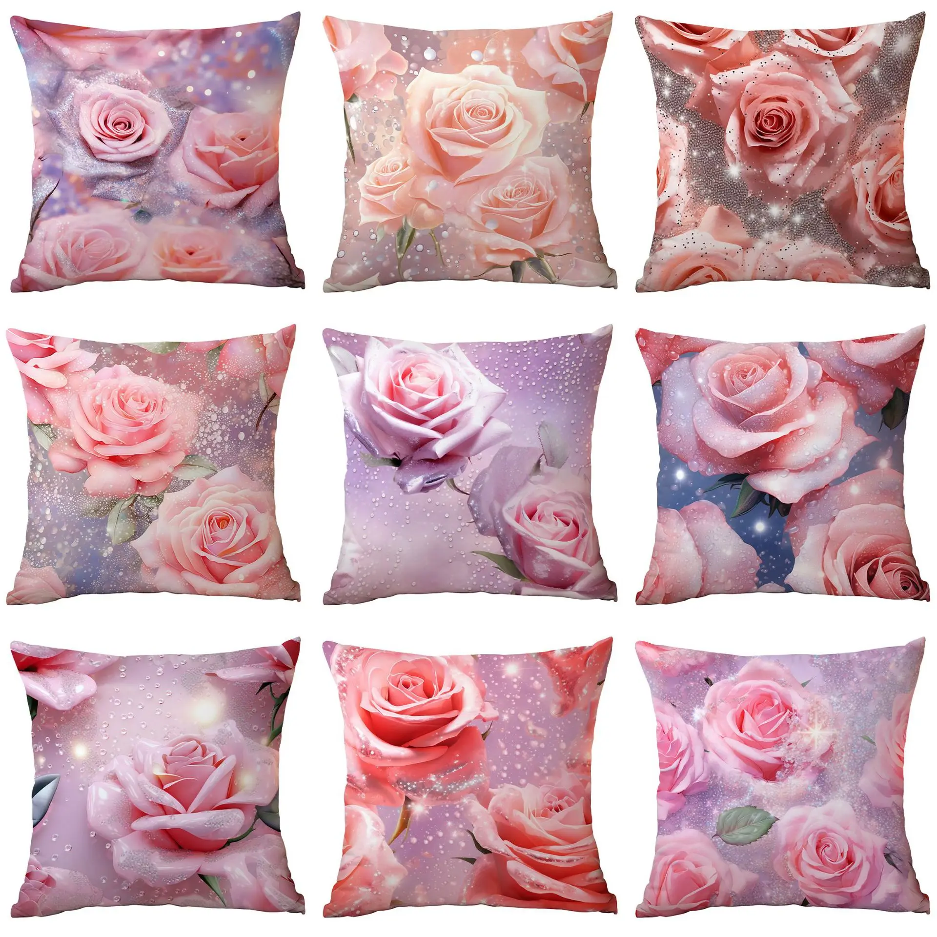 1pcs Creative Bright Floral Cushion Pillow Cover Elegant Pink Rose Pillowcase Home Sofa Decorative Throw Pillows Case