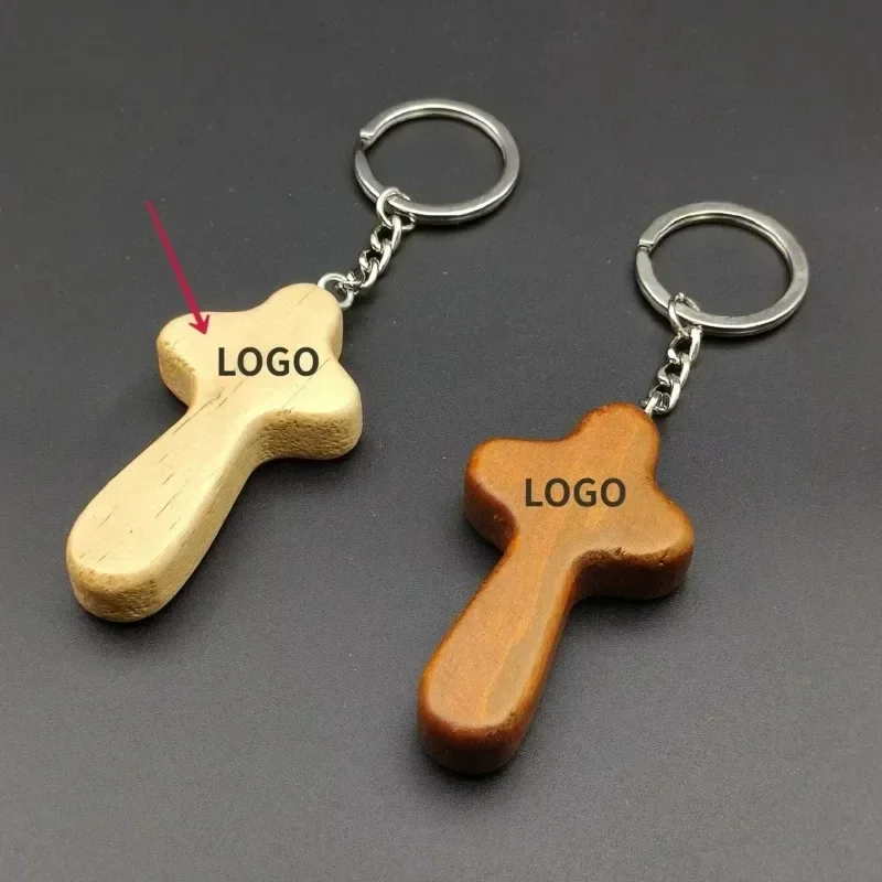 

Custom Keychain Personalized Creative Cross Pendant Wooden Crafts Car Keyring Backpack Ornament Key Holder for Jewelry Gift