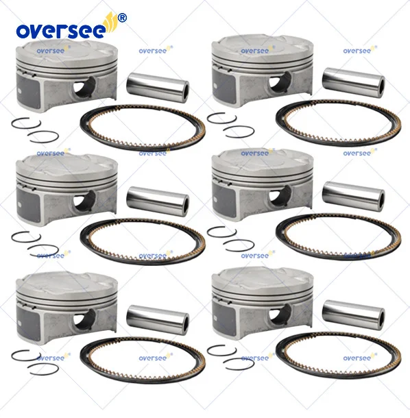 6pcs/set 6CE-11631 Piston Set with Rings STD for Yamaha F200 225 250 300HP 4-Stroke 4.2L V6 Outboard Engine