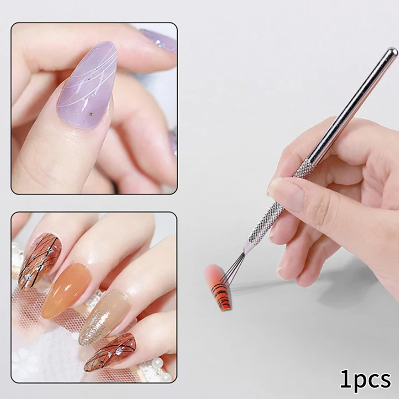 Multifunctional 7 Pin Pen Nail Art Line Painting Bendable Stainless Steel Handle Nail UV Gel Brushes Brushes Painting Tools