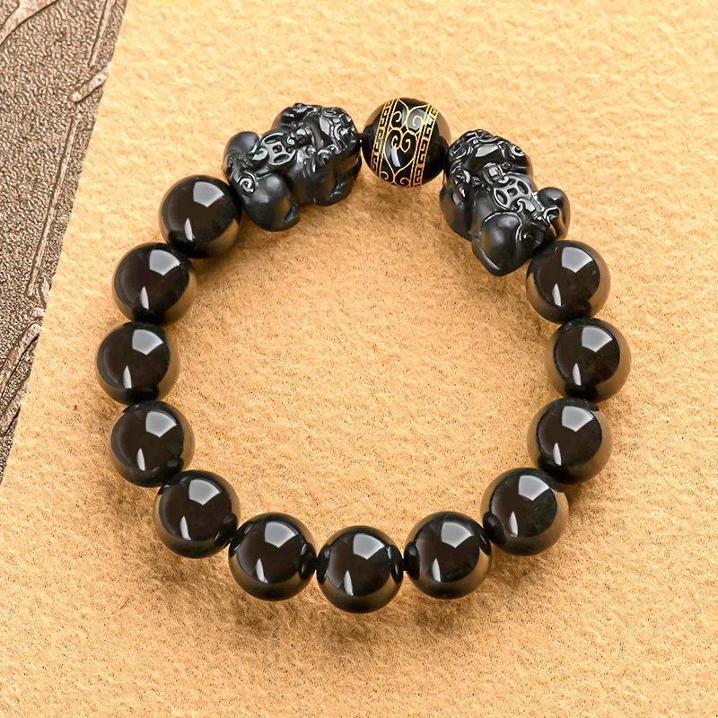 

13mm Certified Grade A 100% Natural Jadeite Jade Bracelet Women Bangle Genuine Burma Black Jade Double Pixiu Feng Shui Bracelets