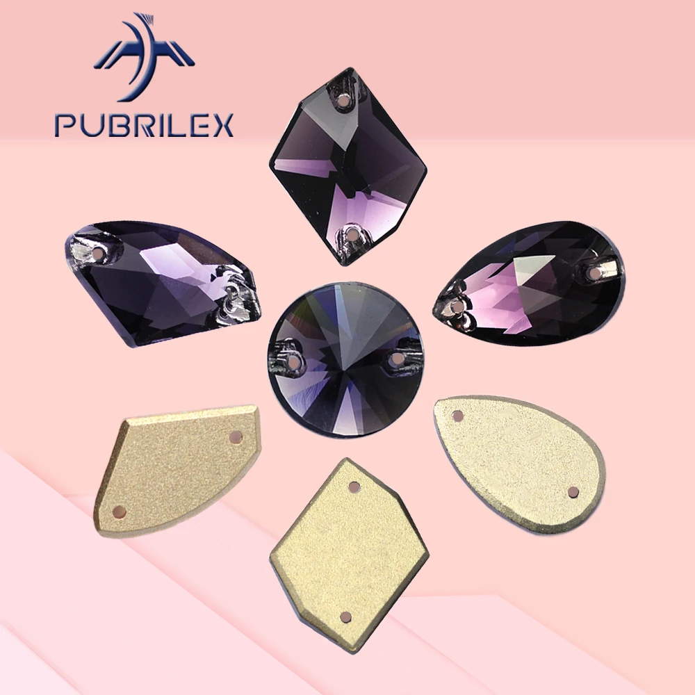 Pubrilex Amethyst Multi-Shaped Sew-On Rhinestones Flatback Chamfered Crystal Strass for Garment Dress Needlework
