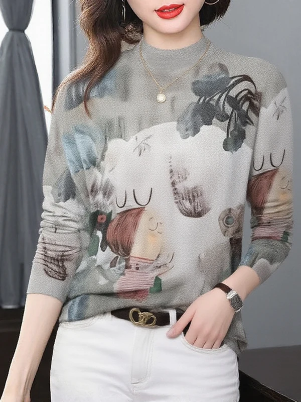 

Элегантная женская свободная базовая рубашка с цветочным принтом, на флисовой подкладке, с длинными рукавами и воротником-стойкой, для женщин среднего и старшего возраста.