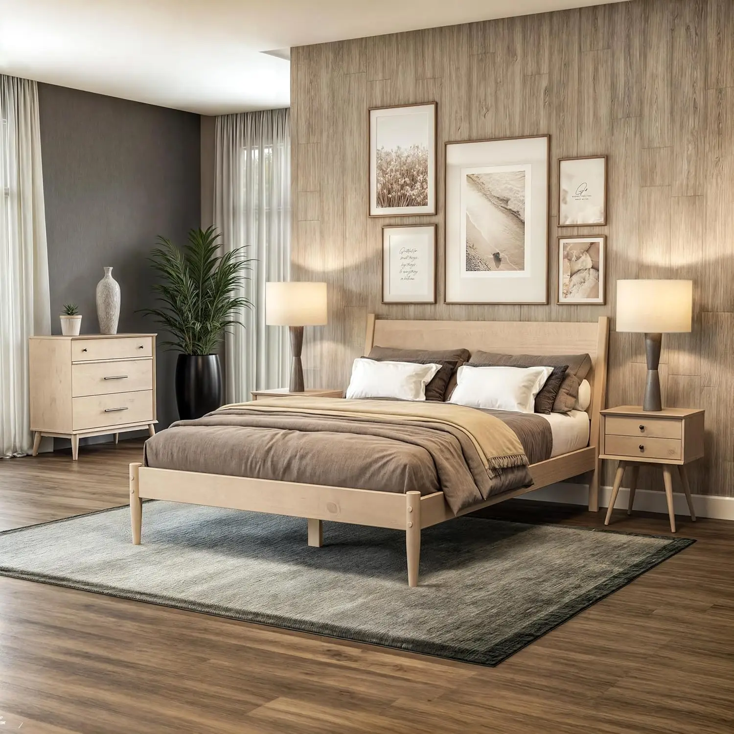 حامل ليلي لمنتصف القرن / درجين / خشب متين / 24 بوصة ارتفاع / سهل التجميع، لمسة نهائية من خشب البلوط الخفيف