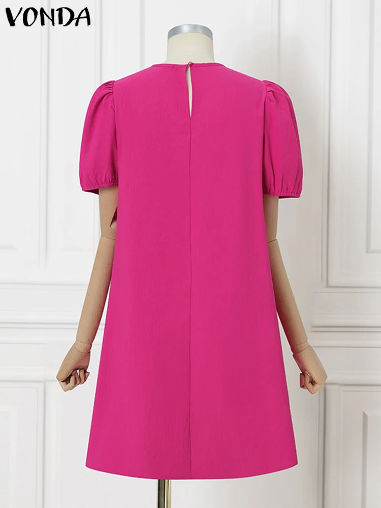 VONDA Women Party Dress Solid Color Casual Office Work Mini Sundress 2025 Summer Female O Neck Vestidos Oversized Loose Robe