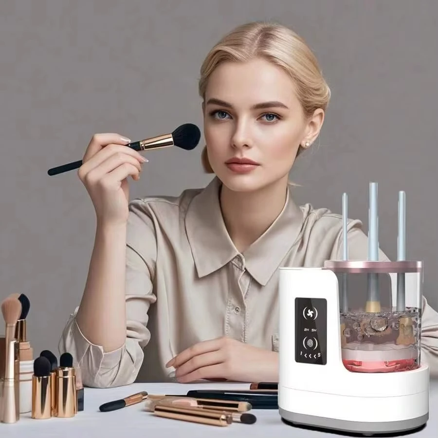 Electric Makeup Brush Cleaner Machine with Drying and Disinfecting Function Rechargeable Automatic Brushes Cleaning Tool