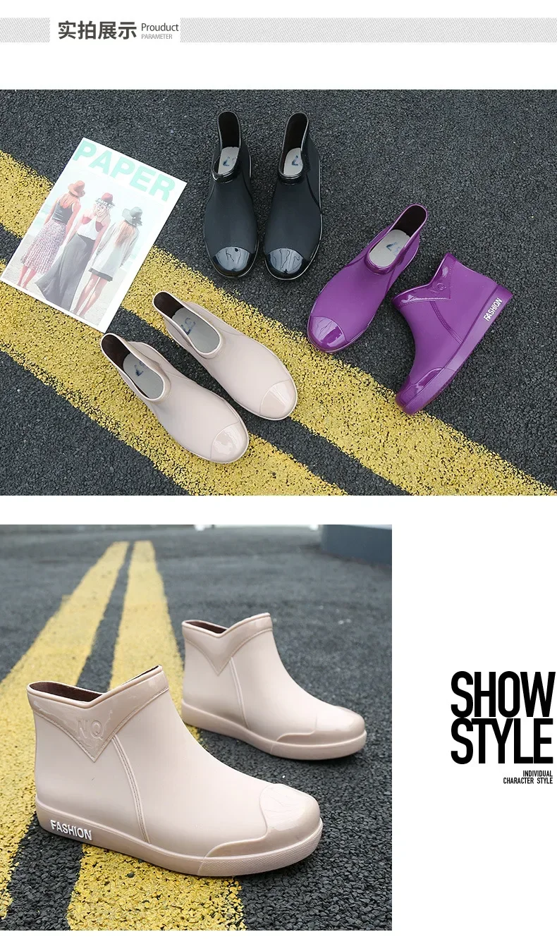 Modische Damen-Regenschuhe für Outdoor-Aktivitäten, Rutschfeste Wasserdichte Gummistiefel, Bequeme Regenstiefel mit Weicher Sohle, Neue Kurze Stiefel für Damen – Detail 6