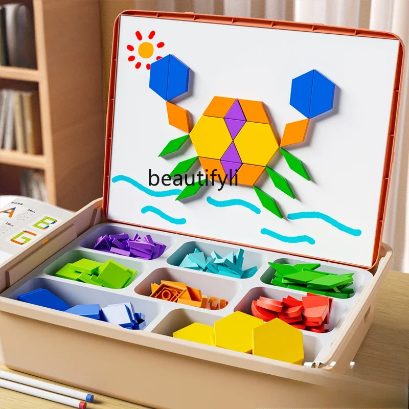 

Magnetic tangram puzzle geometric building block toy magnetic puzzle pupil