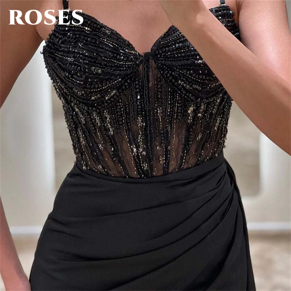 ROSES Black Stain Elegant Sexy Wedding Party Dress Beading Celebrity Dresses Side Split Special Occasion Dresses robes du soir