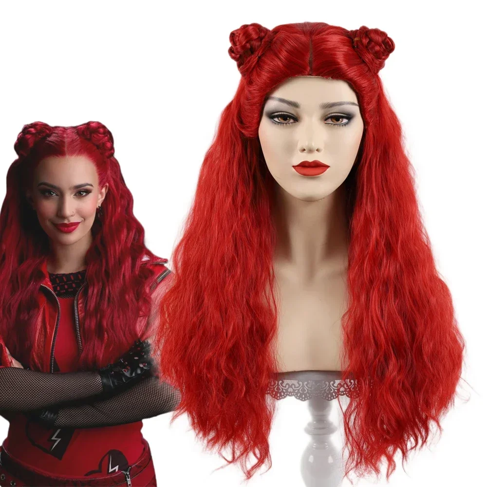 Movie Descendants: The Rise of Red Cosplay Wig Women Red Long Curly Hair Heat Resistant Synthetic Wigs Halloween Prop