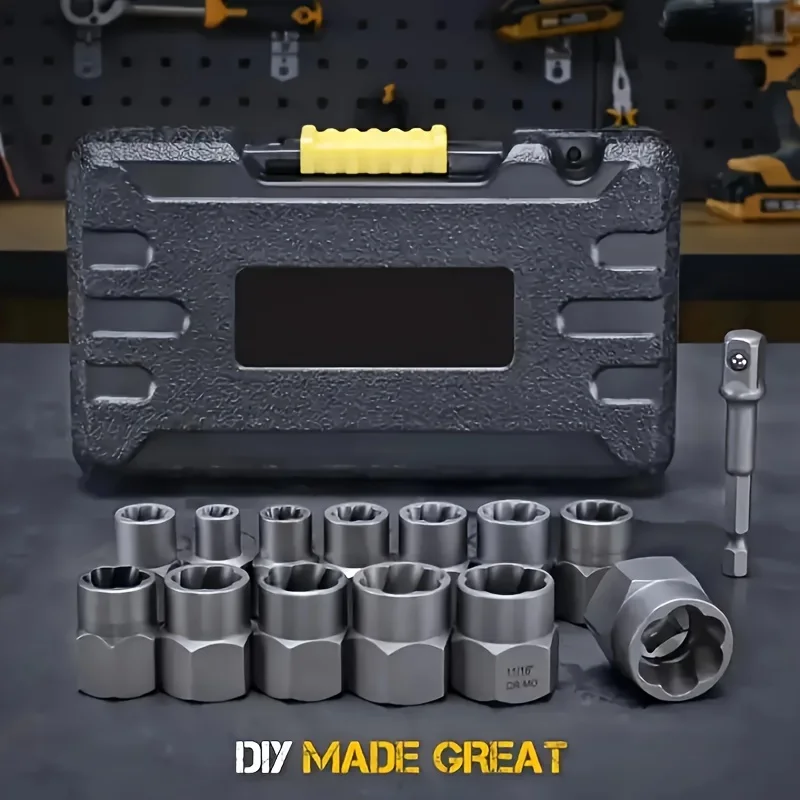 14 قطعة مجموعة مقابس التأثير التالفة، مستخرج الجوز والمسمار ومزيل-مستخلصات فولاذ الموليبدينوم الكروم مع صندوق تخزين #2