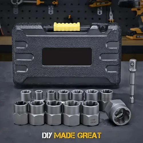 Imagen 2 del producto Juego de casquillos Lmpact dañados de 14 Uds., Extractor y removedor de tuercas y pernos, extractores de acero al cromo molibdeno con caja de almacenamiento