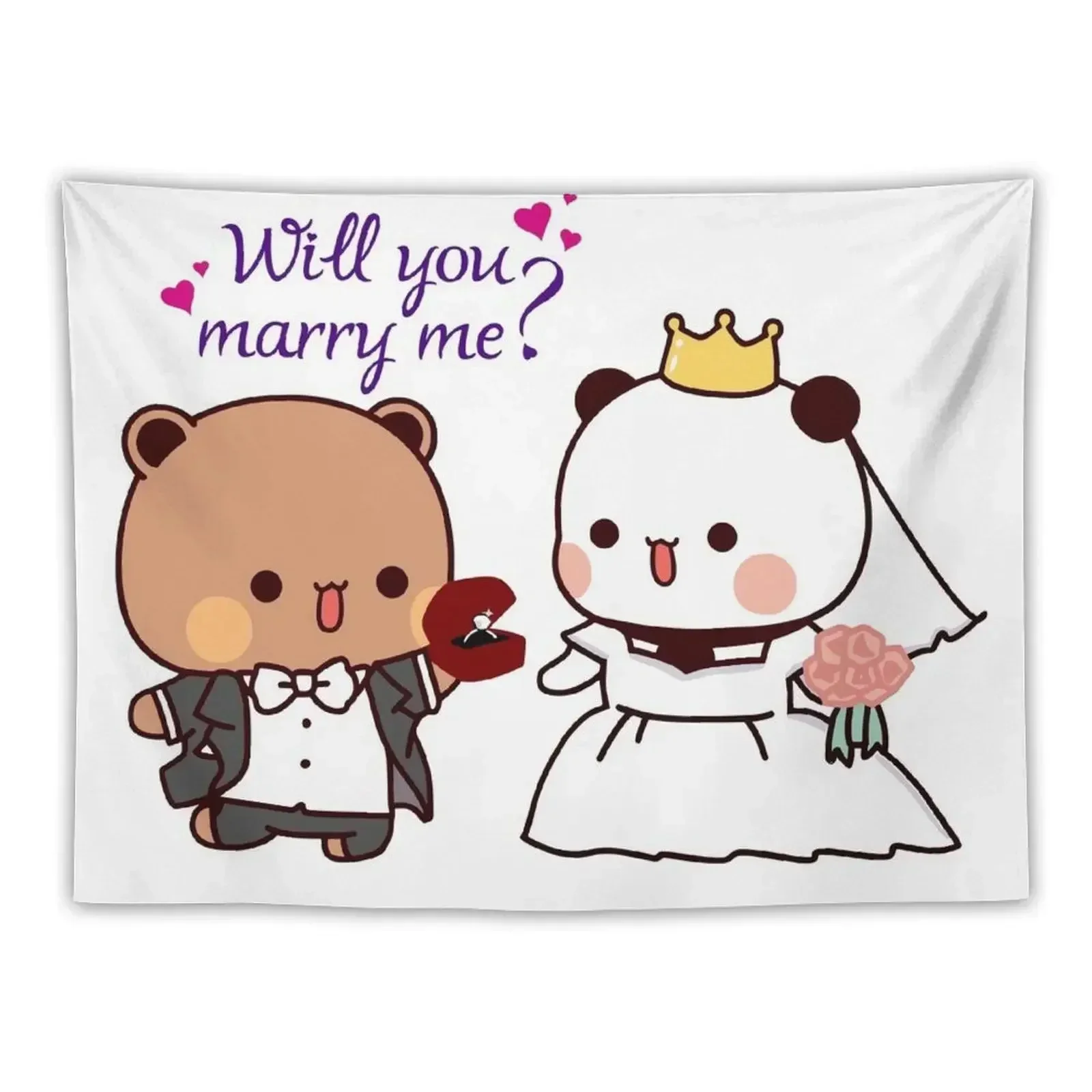 Bubu & Dudu's Big Question: Adorable Bear Proposal with Royal Charm Tapestry Home Decorating Wall Deco Tapestry