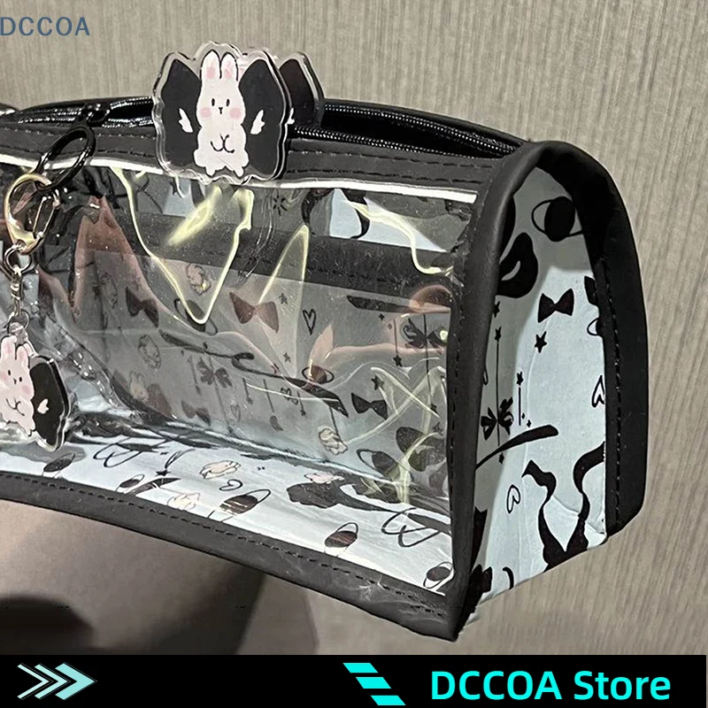 Cartoon Translucent Pencil Case Multi-layer Vertical Large-capacity Stationery Storage Bag School Supply Cosmetic Bag