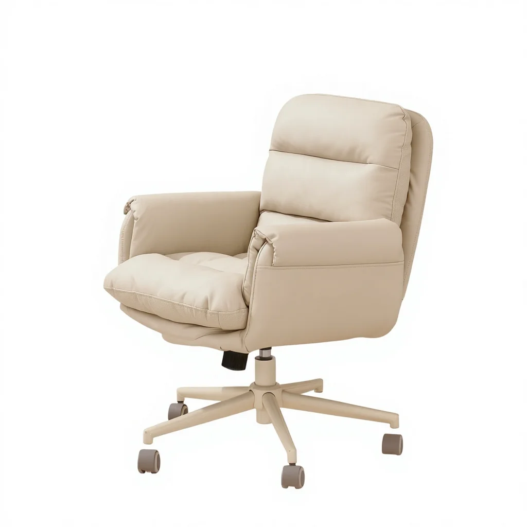 Rotatable Genuine Leather Reclining Bedroom Vanity Chair Internet Celebrity Home Vanity Table Makeup Stool Cream Light Luxury