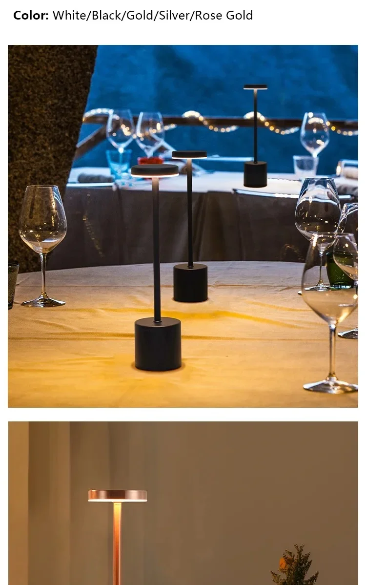 Cordless 3 Color Dimmable Table Lamp USB Rechargeable Portable Desk Lamp Touch Sensor Lamp for Bedroom Living Room Restaurant