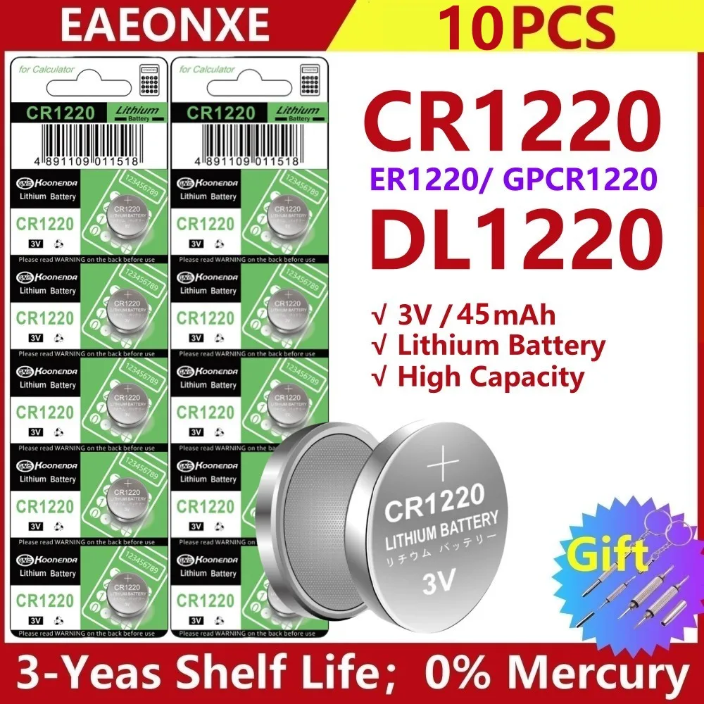 10pcs CR1220 Button Cell Battery 3V CR 1220 BR1220 DL1220 LM1220 ECR1220 Lithium Battery for Car Key Remote Calculator