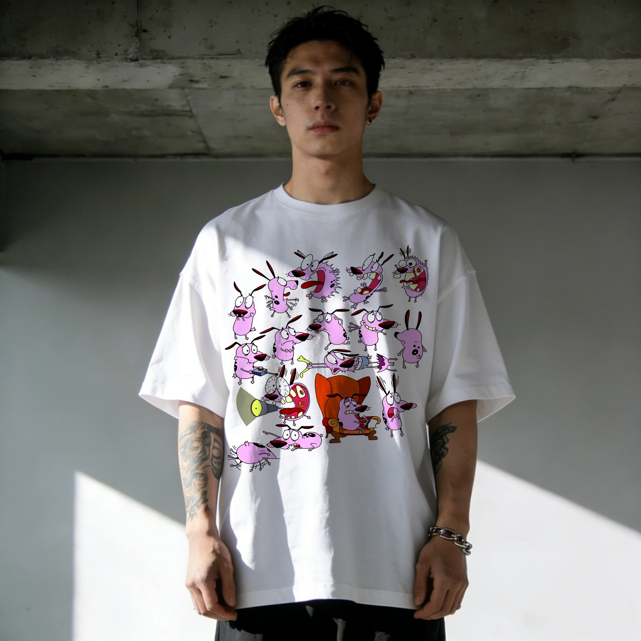 Vintage Courage the Cowardly Dog Cartoon Print Short Sleeve T-Shirt Retro Unisex Graphic Tee 90s Nostalgia Summer Streetwear Top