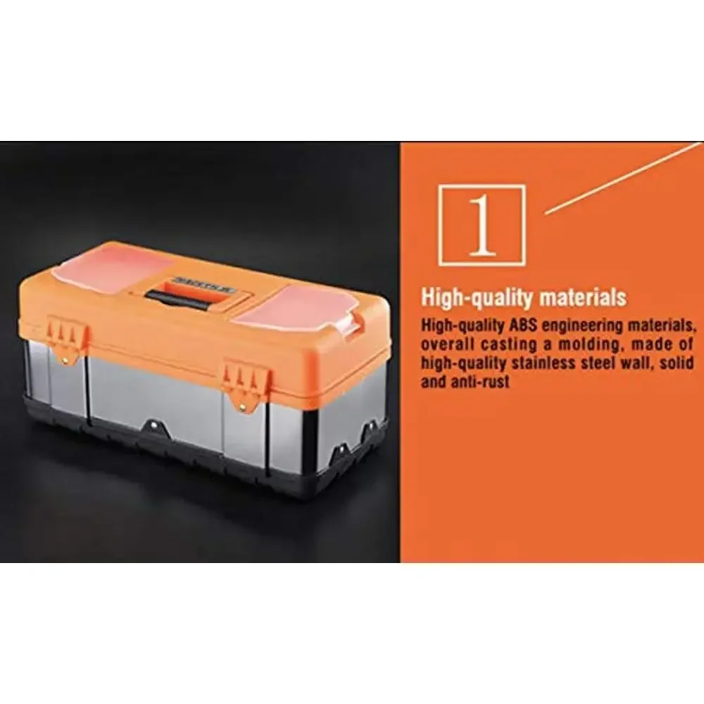 Heavy Duty Steel Toolbox Organizer Tray Ergo Handle Secure Latch Storage Box