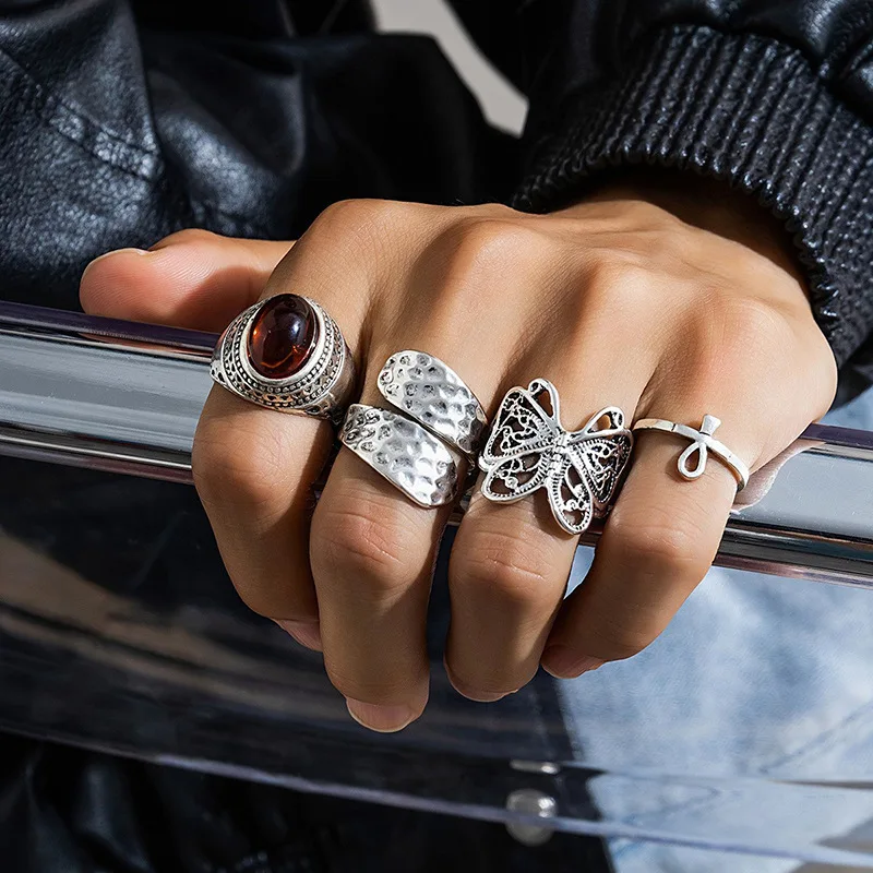 DIY accessories European and American cross-border retro personalized texture geometric irregular ring simple and versatile nich