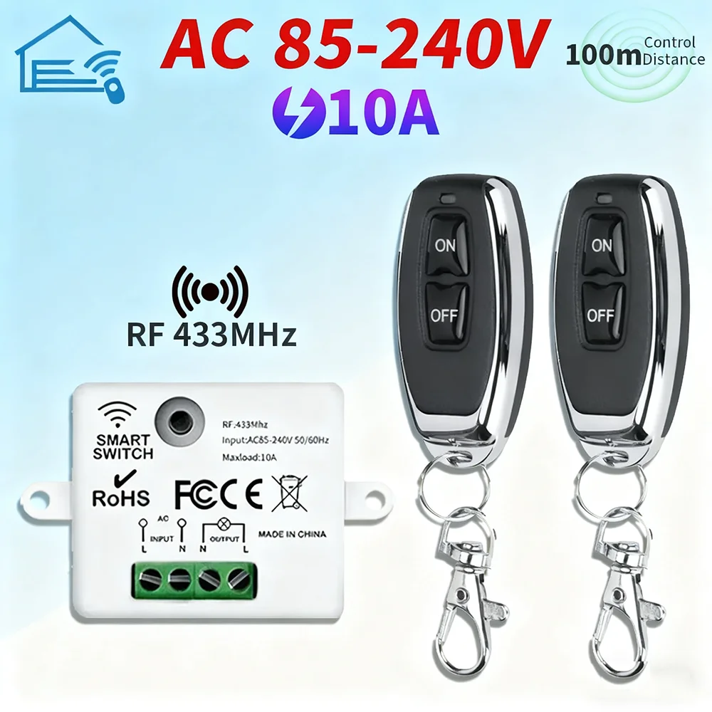 รีเลย์ควบคุมแม่เหล็กขนาดเล็ก 110V 220V 10A, สำหรับหลอดไฟในบ้าน, พัดลม, ทีวี LED, โมดูลสวิตช์ติดผนังควบคุมระยะไกลไร้สาย RF433