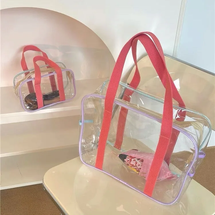 

Summer Beach Bag Popular Transparent Waterproof Makeup Bag with Zipper for Women Big Capacity Toiletry Bags Home Storage