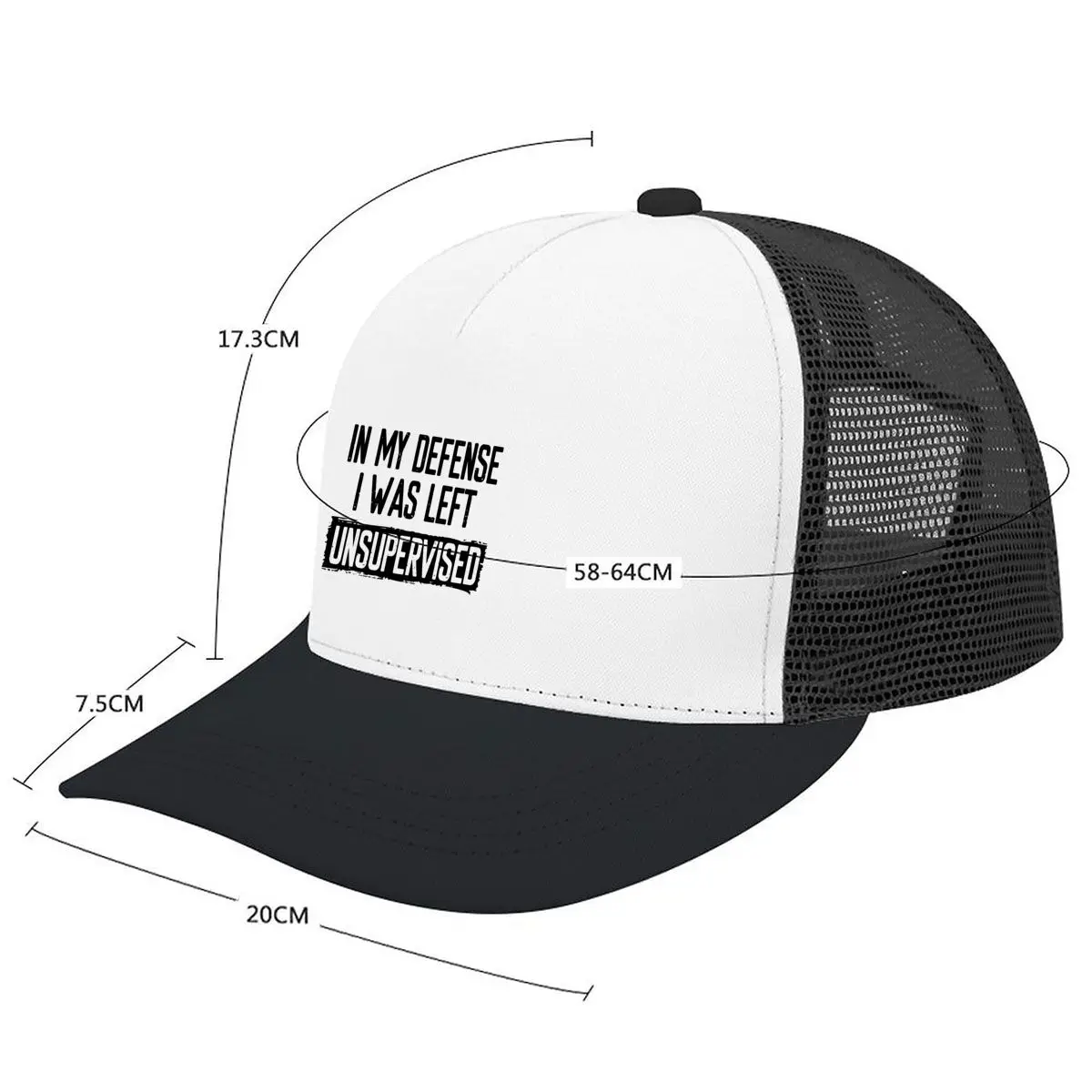 In My Defense I Was Left Unsupervised Humor Mesh Baseball Cap Casual Hat Outdoor